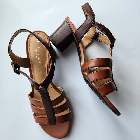 Naturalizer Size 6.5 Block Heel Leather Sandals - Picture 1 of 3